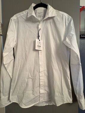 Sacoor Brothers Men's White Dress Shirt - Small (Slim Fit)